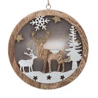 Drewniana ozdoba wisząca z oświetleniem LED Fawn,13 x 13 x 2,5 cm