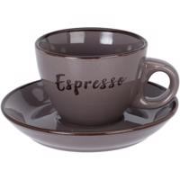 Filiżanka kamionkowa ze spodkiem Espresso, 100 ml,ciemnoszara, ciemnoszary