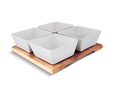 Lamart - Zestaw 4x miska porcelanowa 19x19 cm + taca drewniana