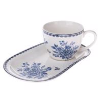 Porcelanowy kubek z tacką Blue Rose, 445  ml