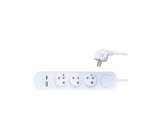 PP111USBC - Przedłużacz z wyłącznikiem 3Z + 2xUSB 2m biały