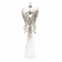 Świąteczna metalowa dekoracja LED Angel with heart srebrny, 9,5 x 30 cm