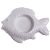 Świąteczny świecznik ceramiczny na świeczki tea light Fish biały, 11 x 2 x 8,5 cm